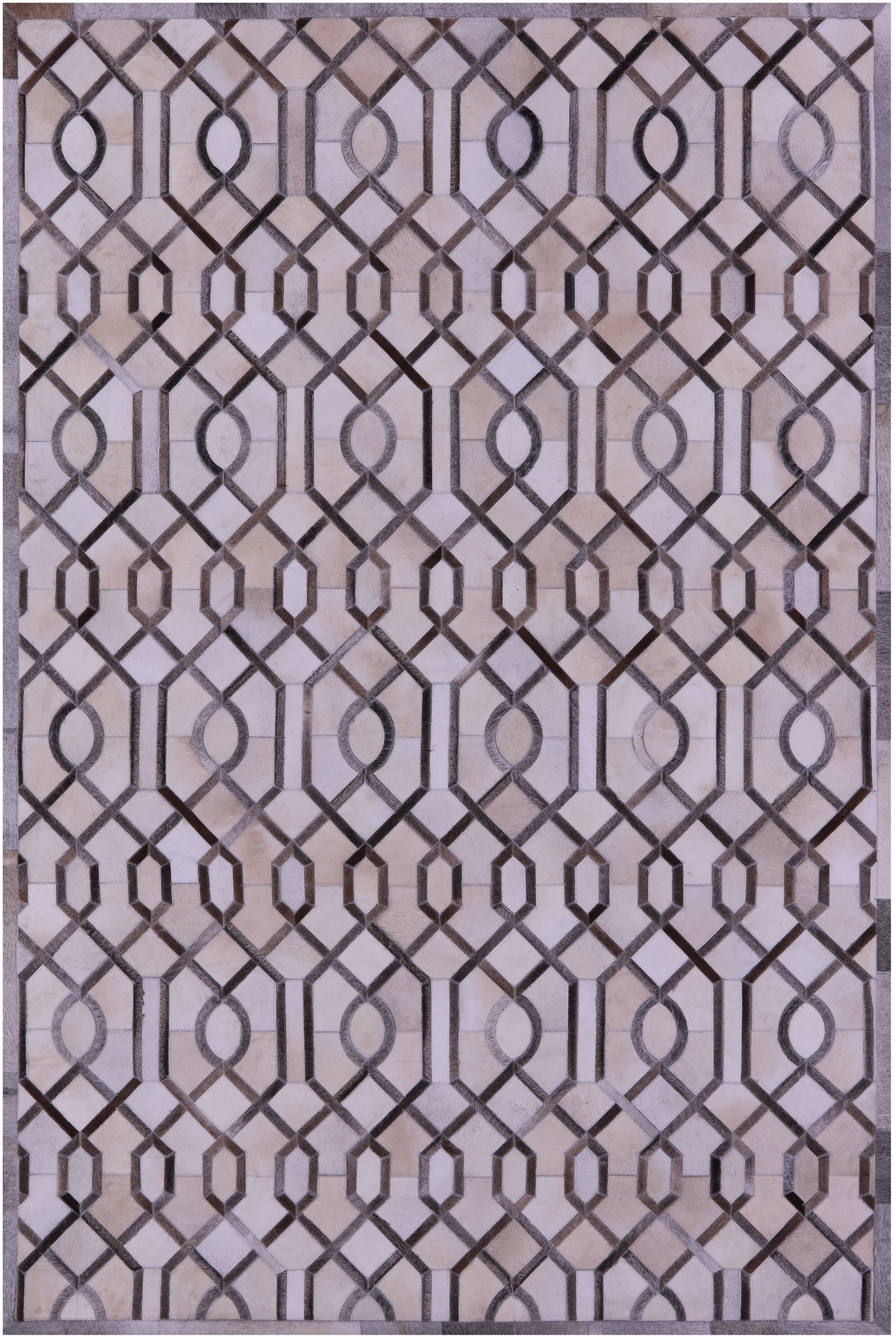 Grey & White Natural Cowhide Hand Stitched Patchwork Rug - 6' 0" X 9' 0"