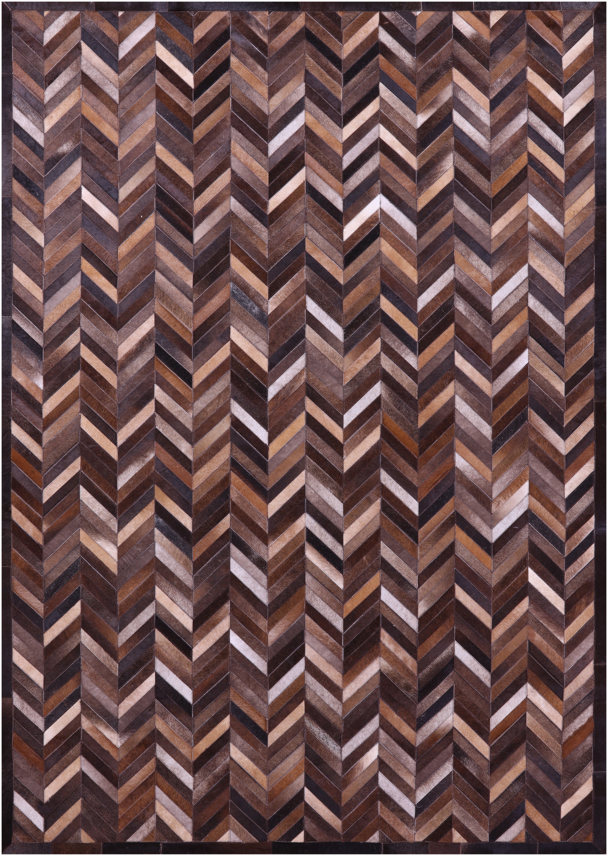 Brown Chevron Natural Cowhide Hand Stitched Patchwork Rug - 6' 0" X 9' 0"