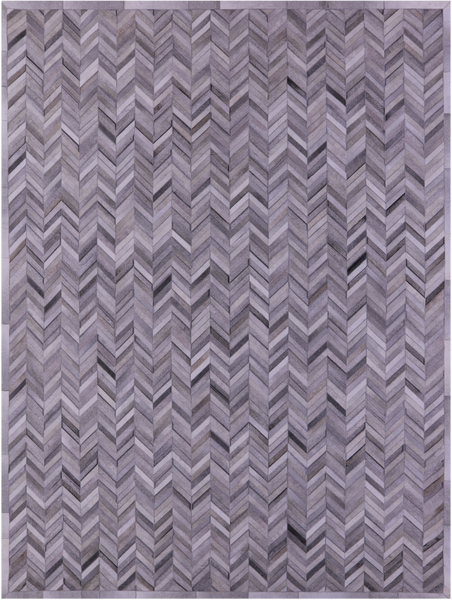 Grey Chevron Natural Cowhide Hand Stitched Patchwork Rug - 9' 0" X 12' 0"