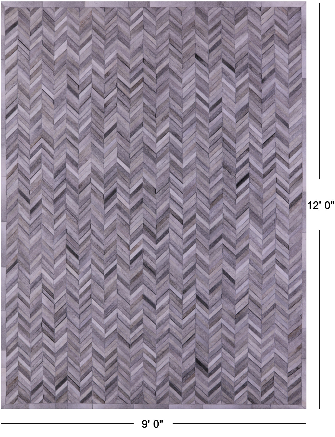 Grey Chevron Natural Cowhide Hand Stitched Patchwork Rug - 9' 0" X 12' 0"
