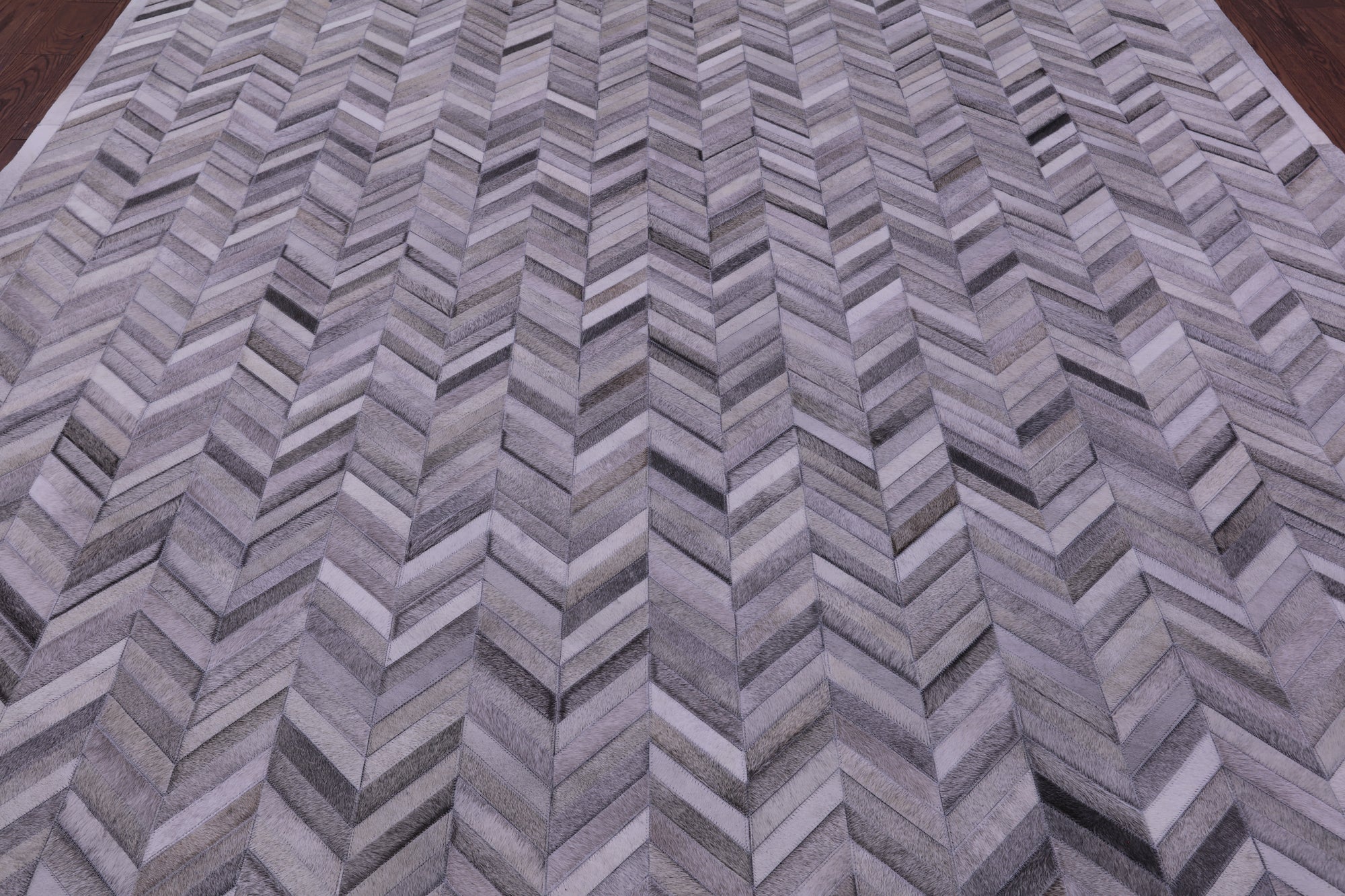 Grey Chevron Natural Cowhide Hand Stitched Patchwork Rug - 9' 0" X 12' 0"