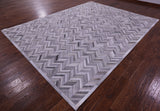 Grey Chevron Natural Cowhide Hand Stitched Patchwork Rug - 9' 0" X 12' 0"