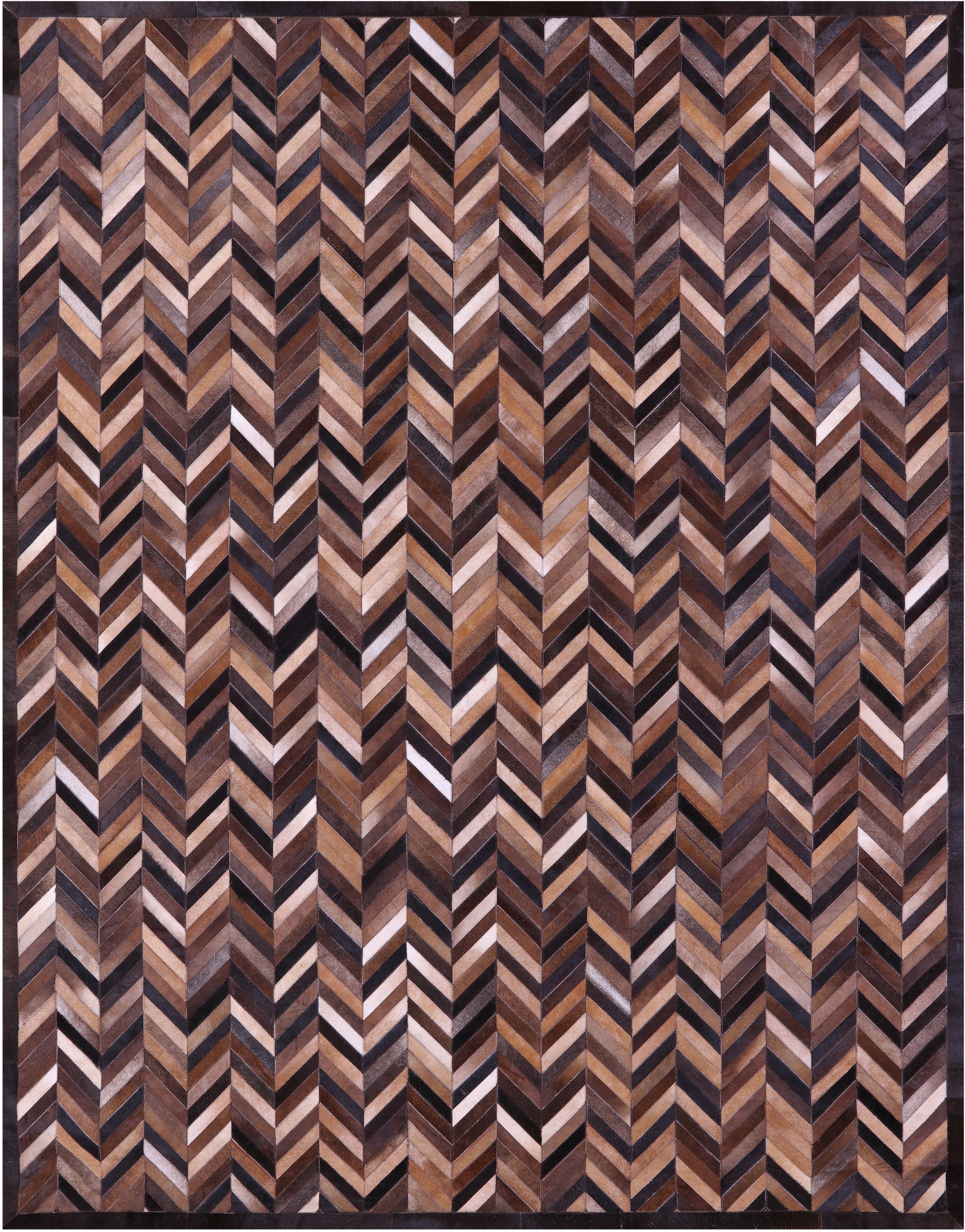 Brown Chevron Natural Cowhide Hand Stitched Patchwork Rug - 8' 0" X 10' 0"