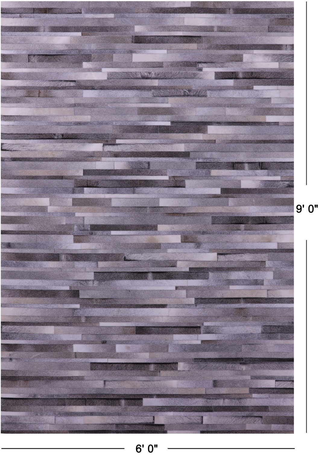 Grey Brickwork Natural Cowhide Hand Stitched Patchwork Rug - 6' 0" X 9' 0"