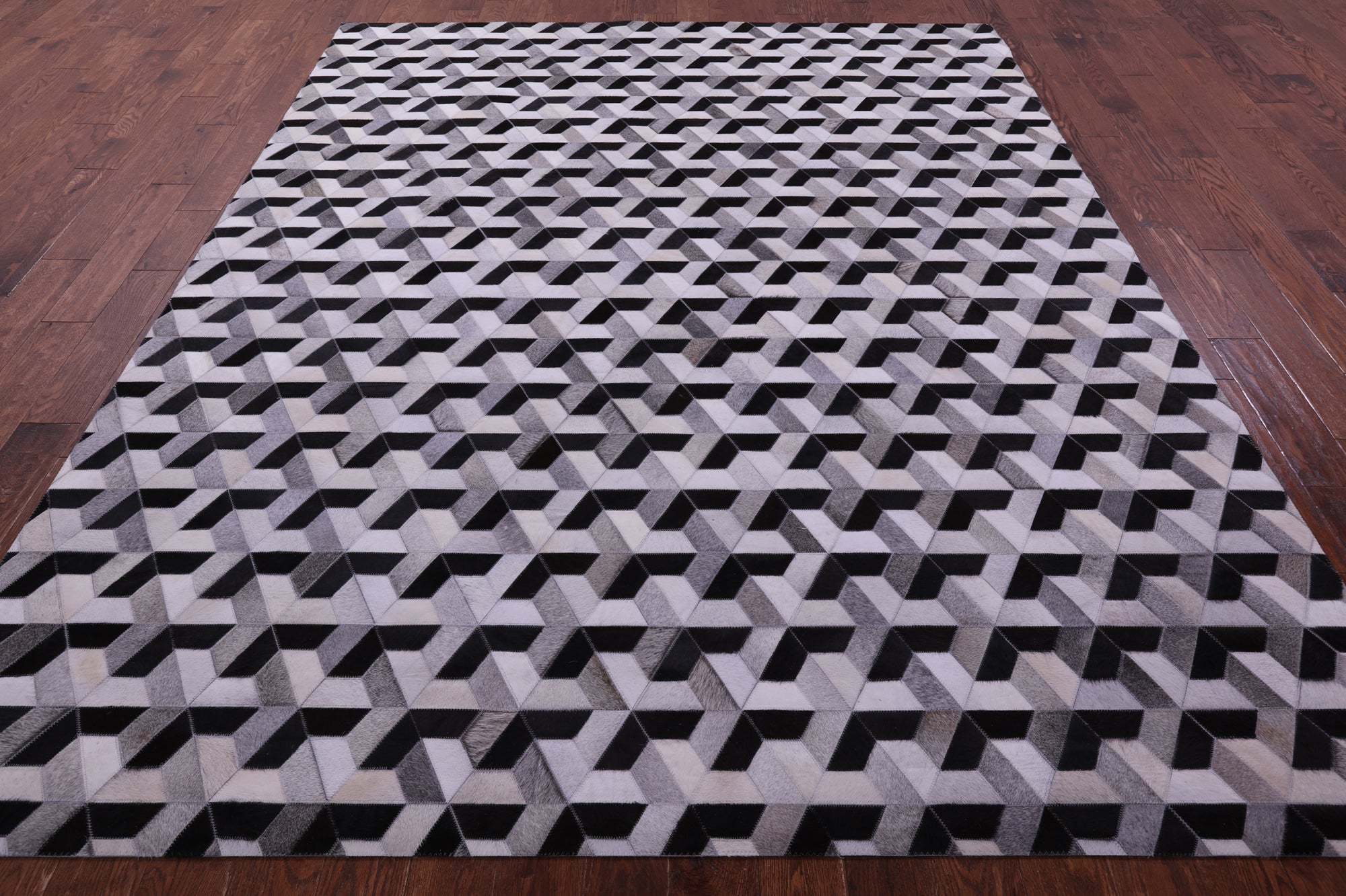 Black & White Natural Cowhide Hand Stitched Patchwork Rug - 8' 0" X 10' 0"