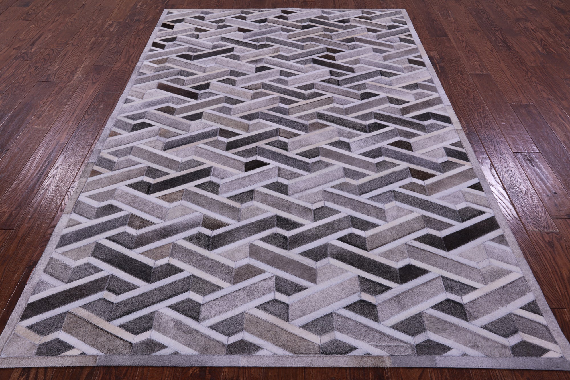 Grey Natural Cowhide Hand Stitched Patchwork Rug - 6' 0" X 9' 0"