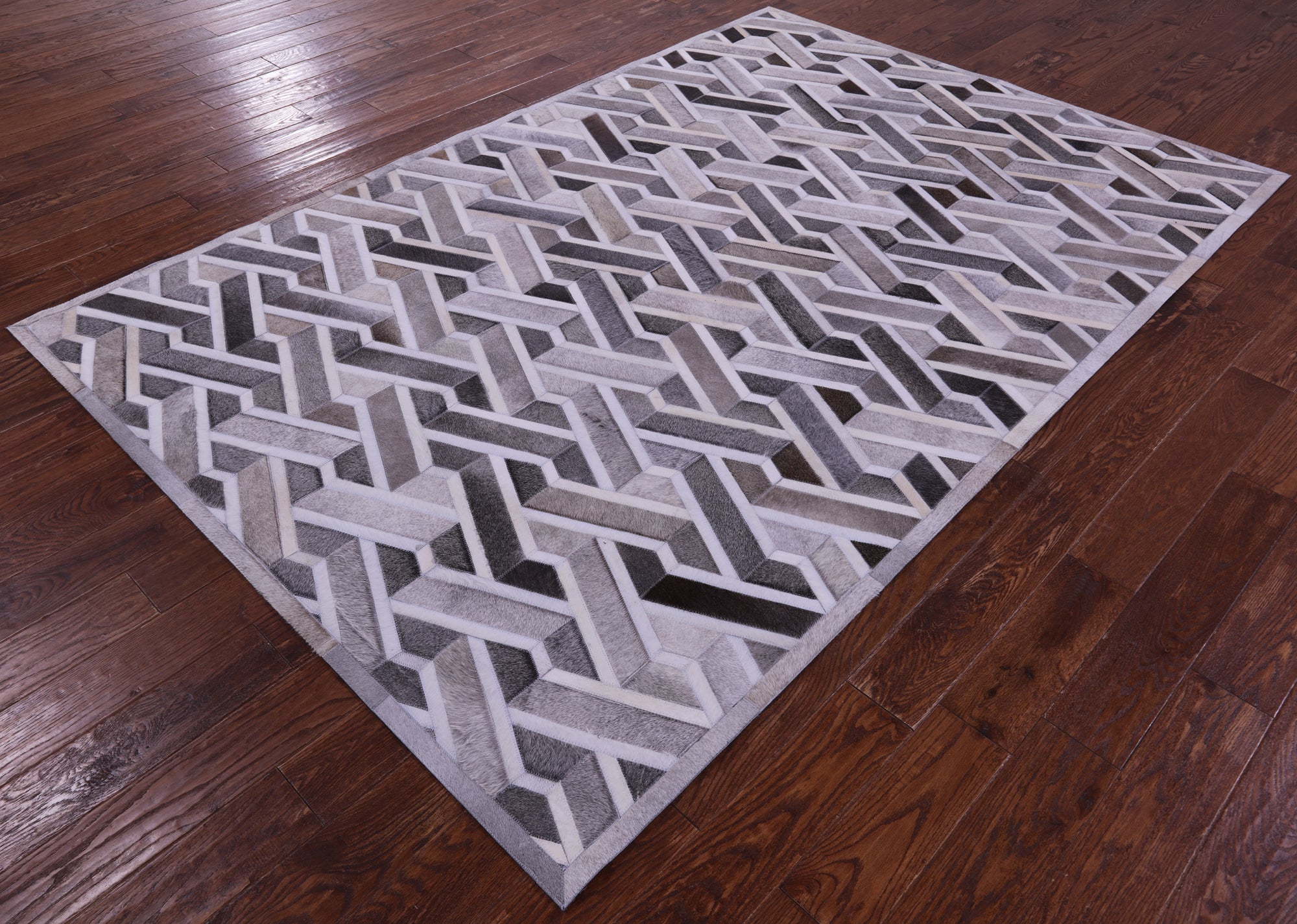 Grey Natural Cowhide Hand Stitched Patchwork Rug - 6' 0" X 9' 0"
