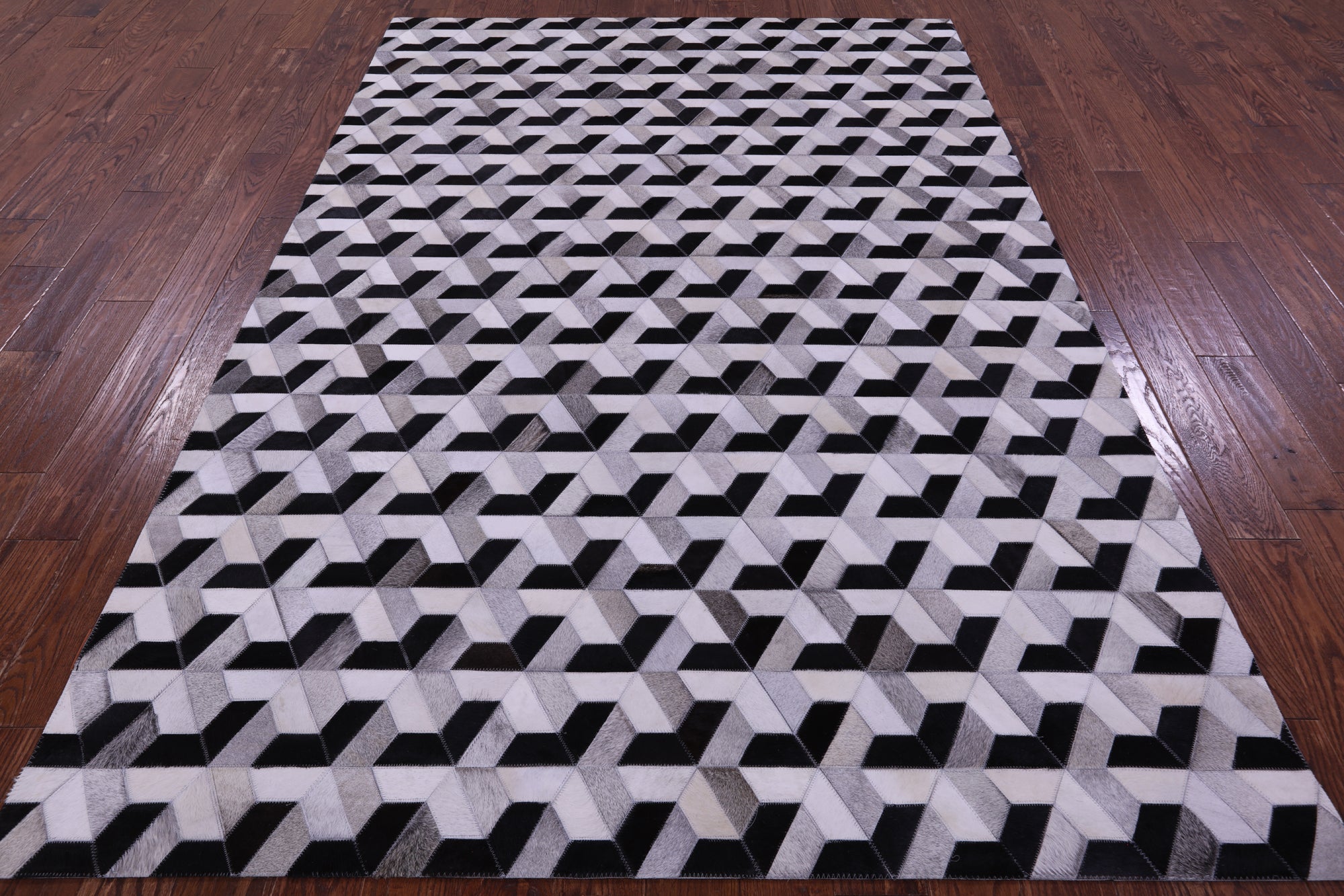 Black & White Natural Cowhide Hand Stitched Patchwork Rug - 6' 0" X 9' 0"
