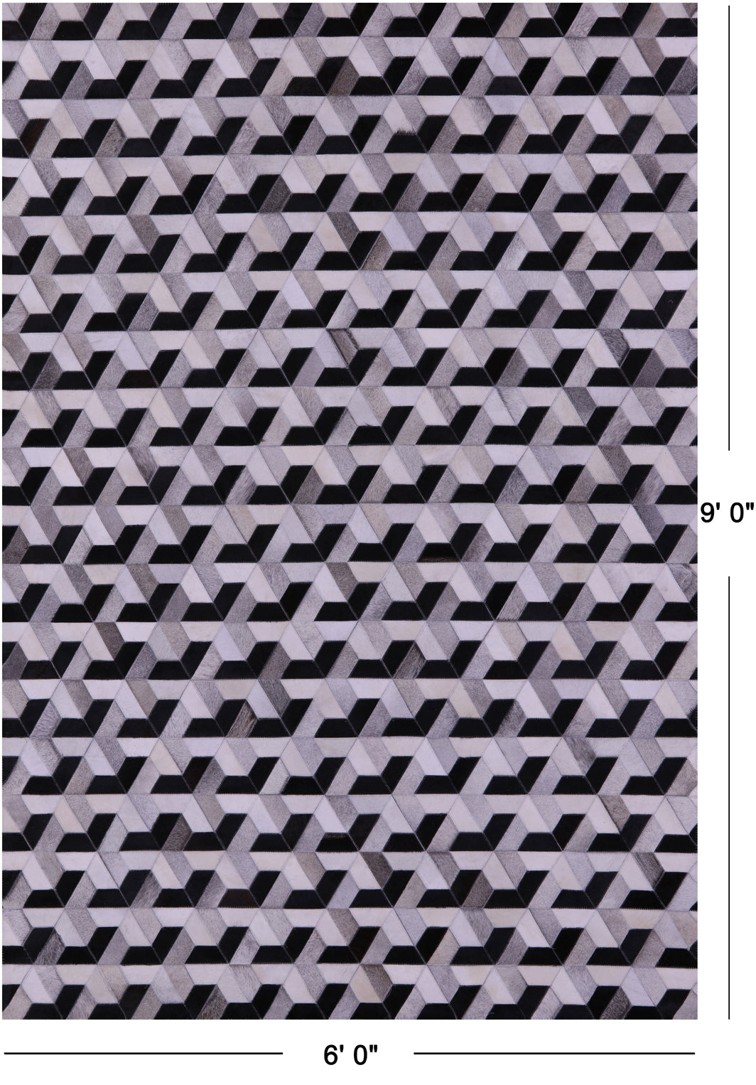 Black & White Natural Cowhide Hand Stitched Patchwork Rug - 6' 0" X 9' 0"