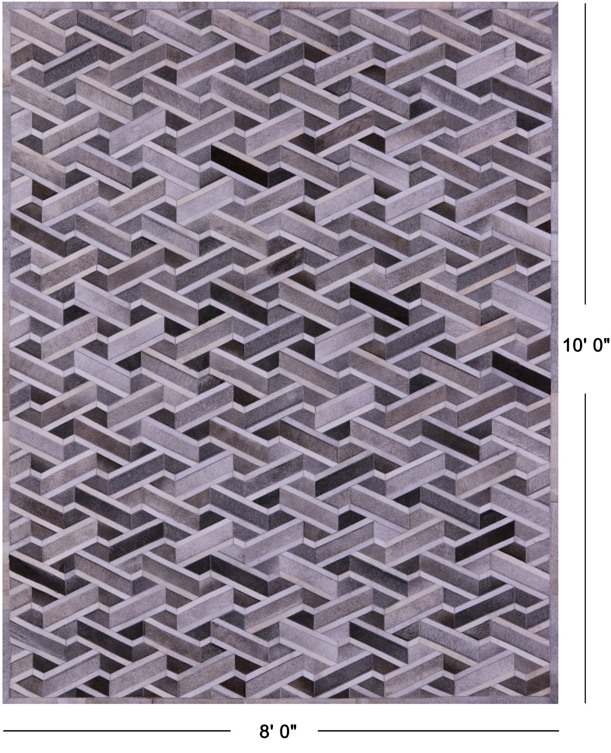 Grey Natural Cowhide Hand Stitched Patchwork Rug - 8' 0" X 10' 0"