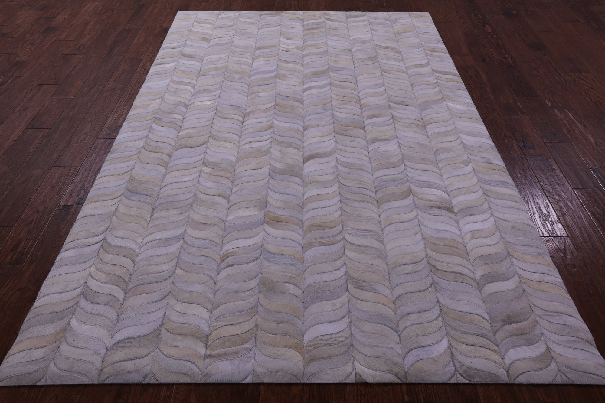Ivory Natural Cowhide Hand Stitched Patchwork Rug - 6' 0" X 9' 0"
