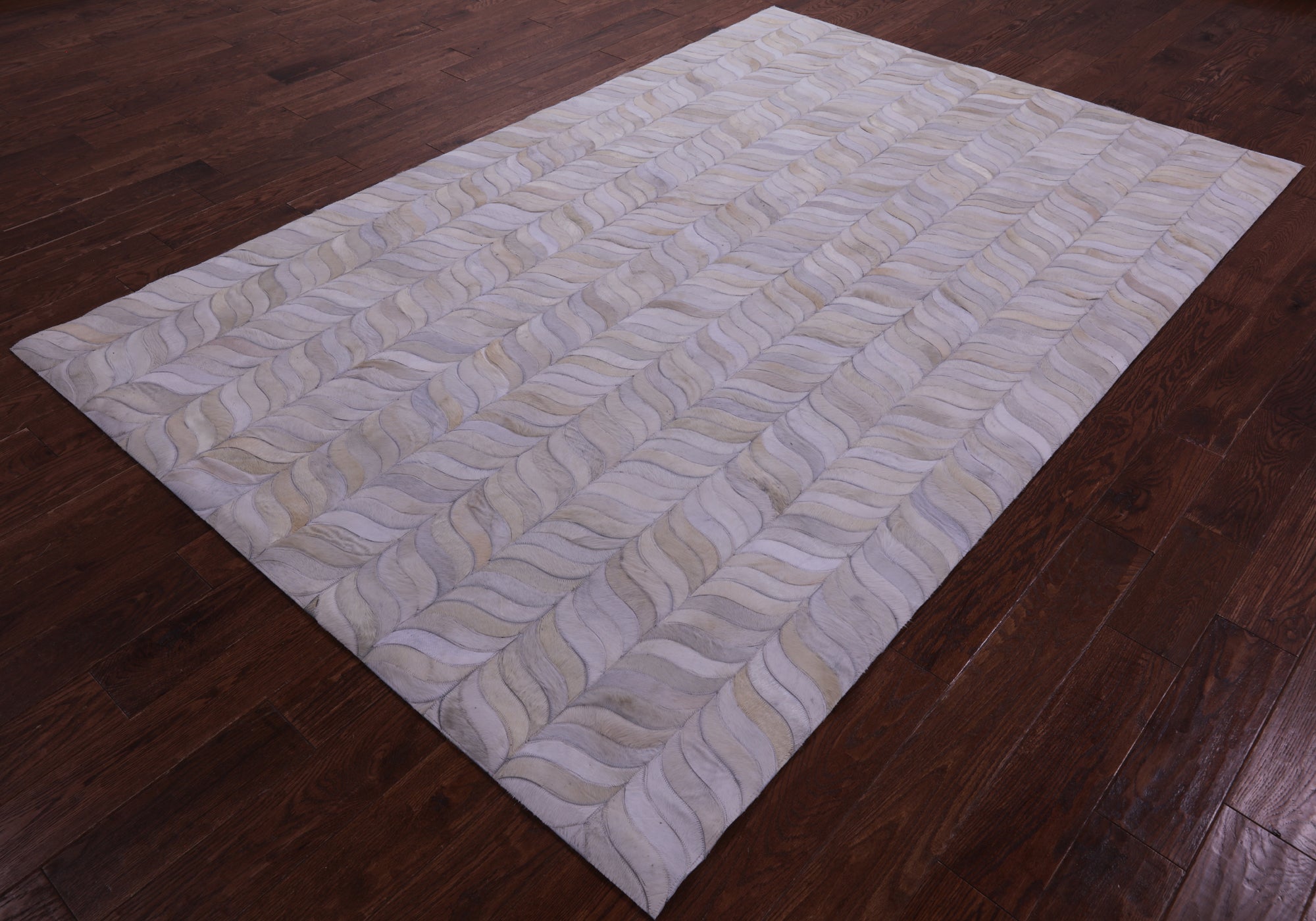 Ivory Natural Cowhide Hand Stitched Patchwork Rug - 6' 0" X 9' 0"