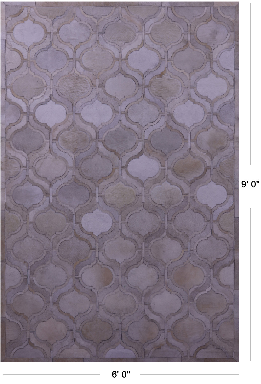 Ivory Natural Cowhide Hand Stitched Patchwork Rug - 6' 0" X 9' 0"