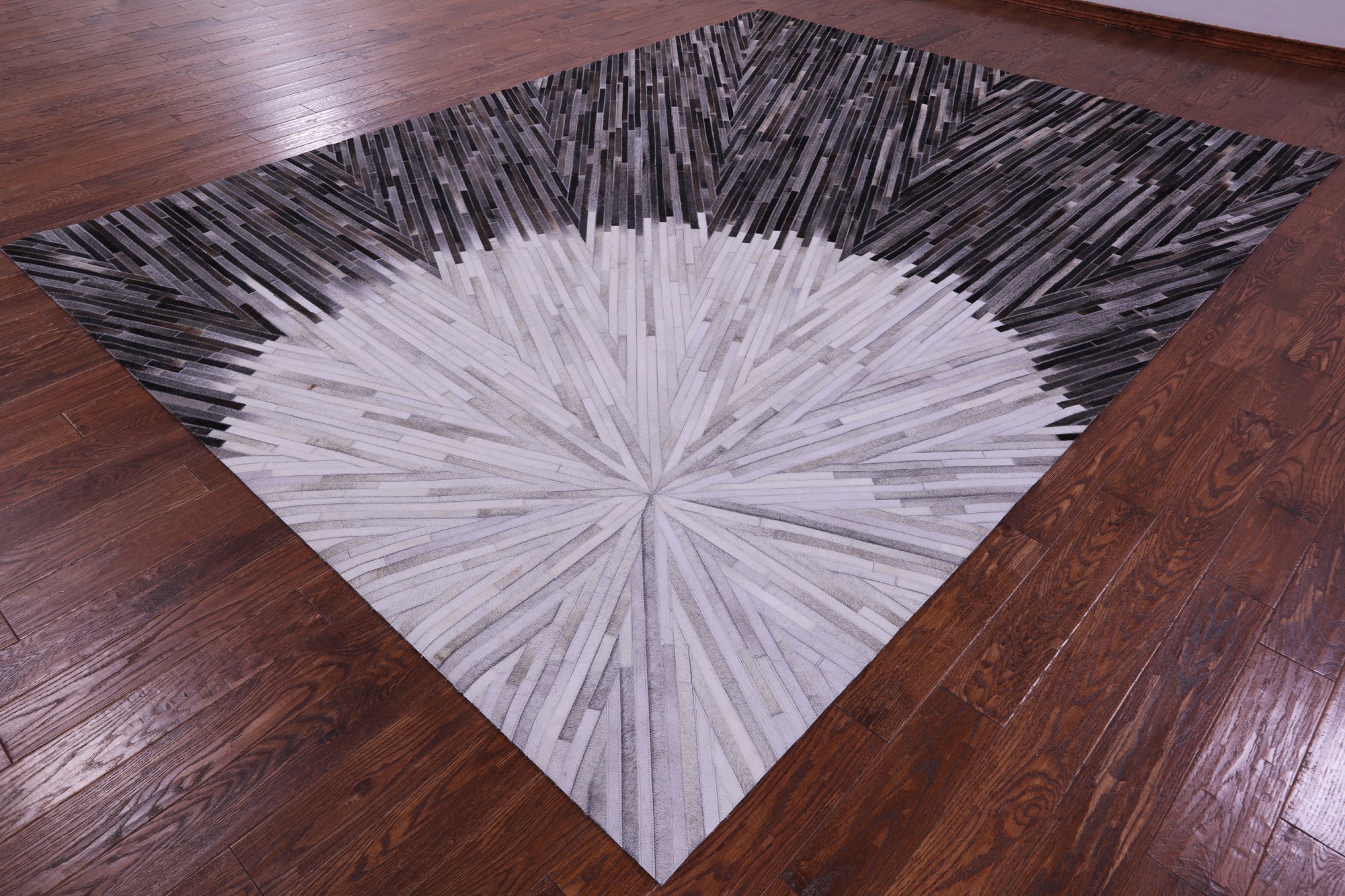Brown & White Natural Cowhide Hand Stitched Patchwork Rug - 9' 0" X 12' 0"