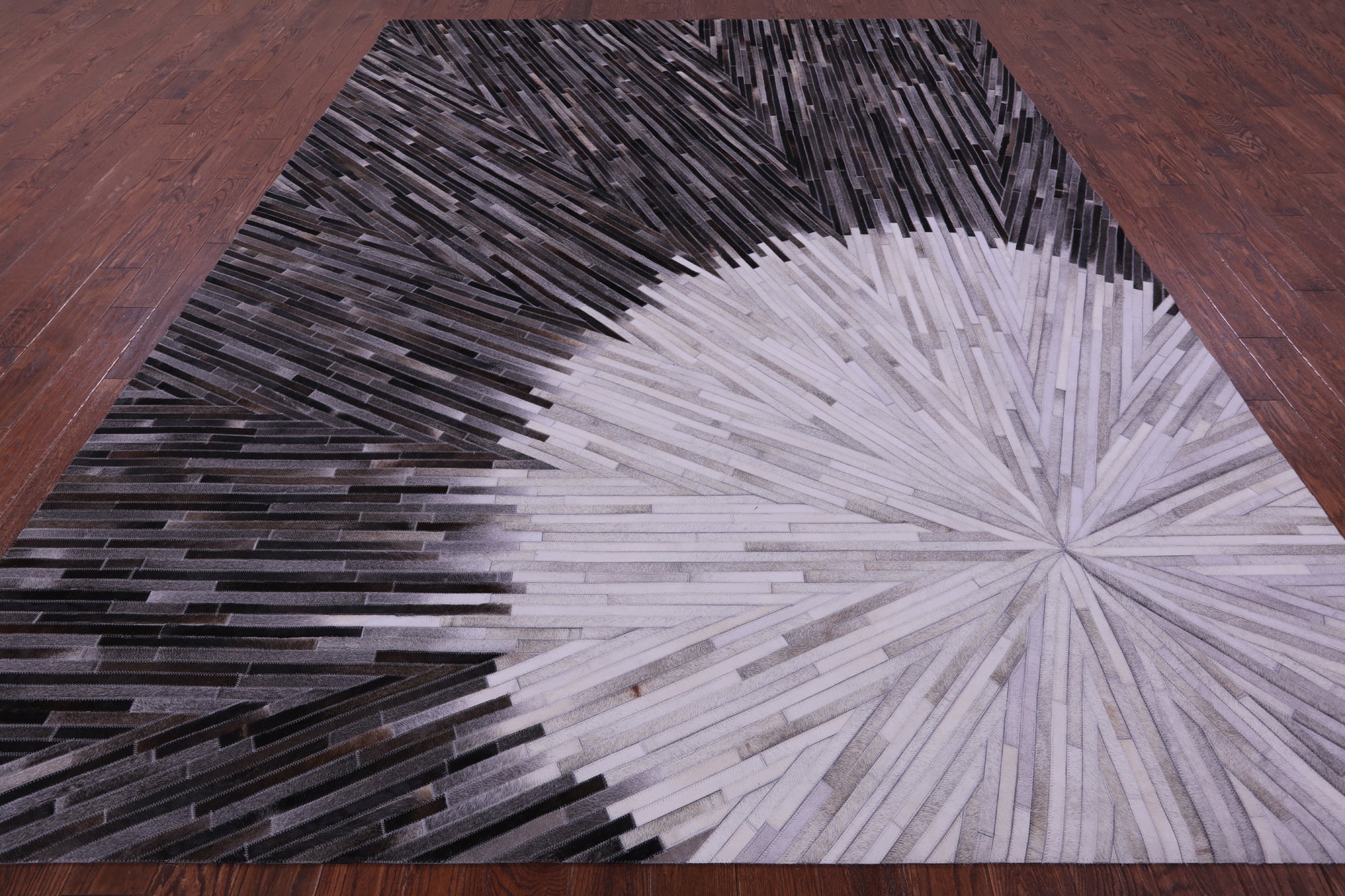 Brown & White Natural Cowhide Hand Stitched Patchwork Rug - 9' 0" X 12' 0"