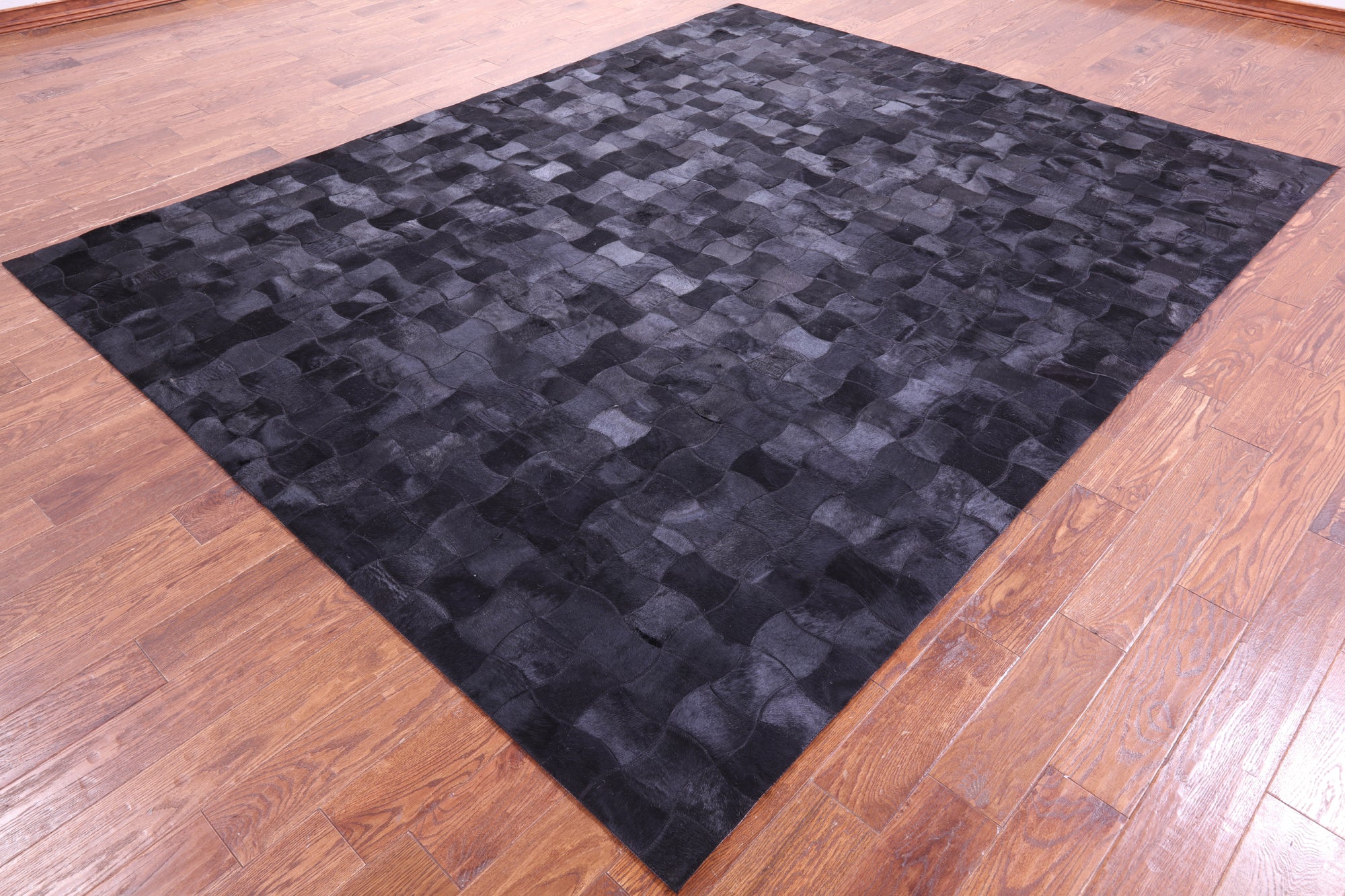 Black Natural Cowhide Hand Stitched Patchwork Rug - 8' 0" X 10' 0"