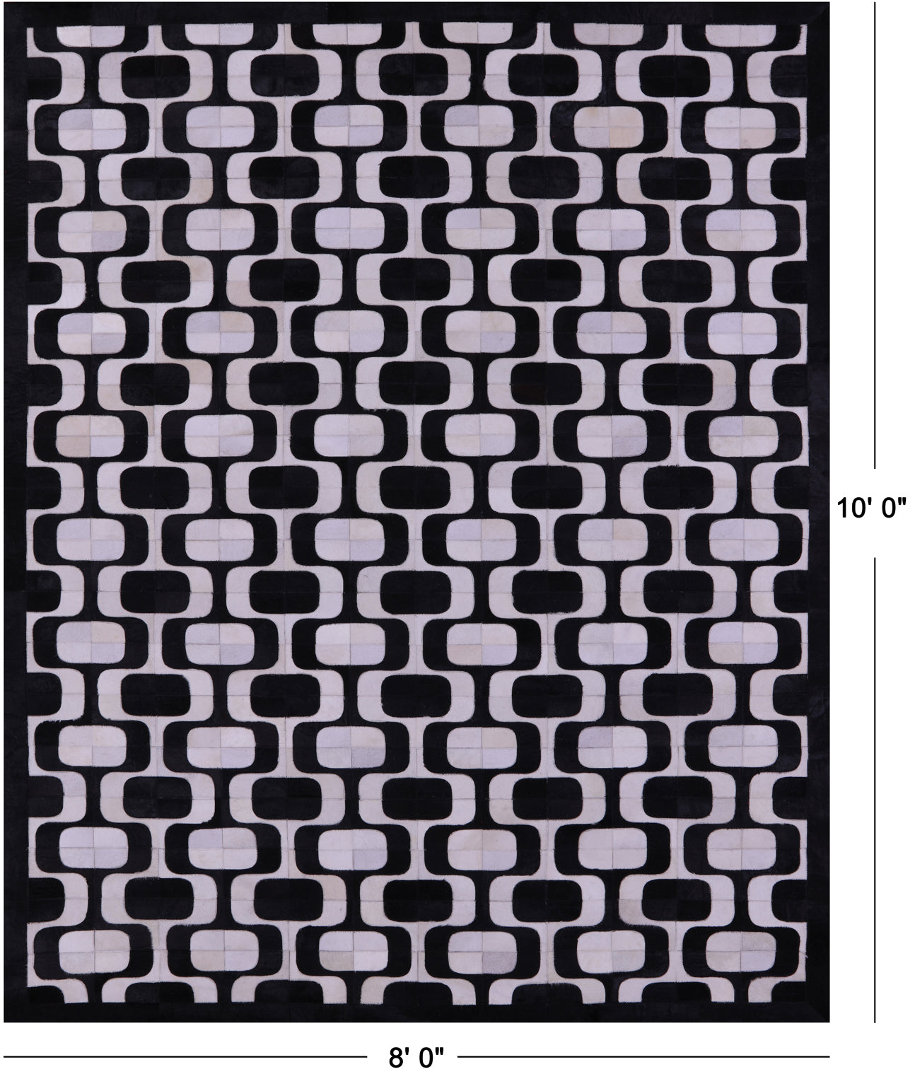 Black & White Natural Cowhide Hand Stitched Patchwork Rug - 8' 0" X 10' 0"