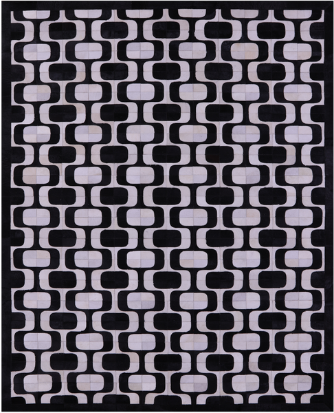 Black & White Natural Cowhide Hand Stitched Patchwork Rug - 8' 0" X 10' 0"