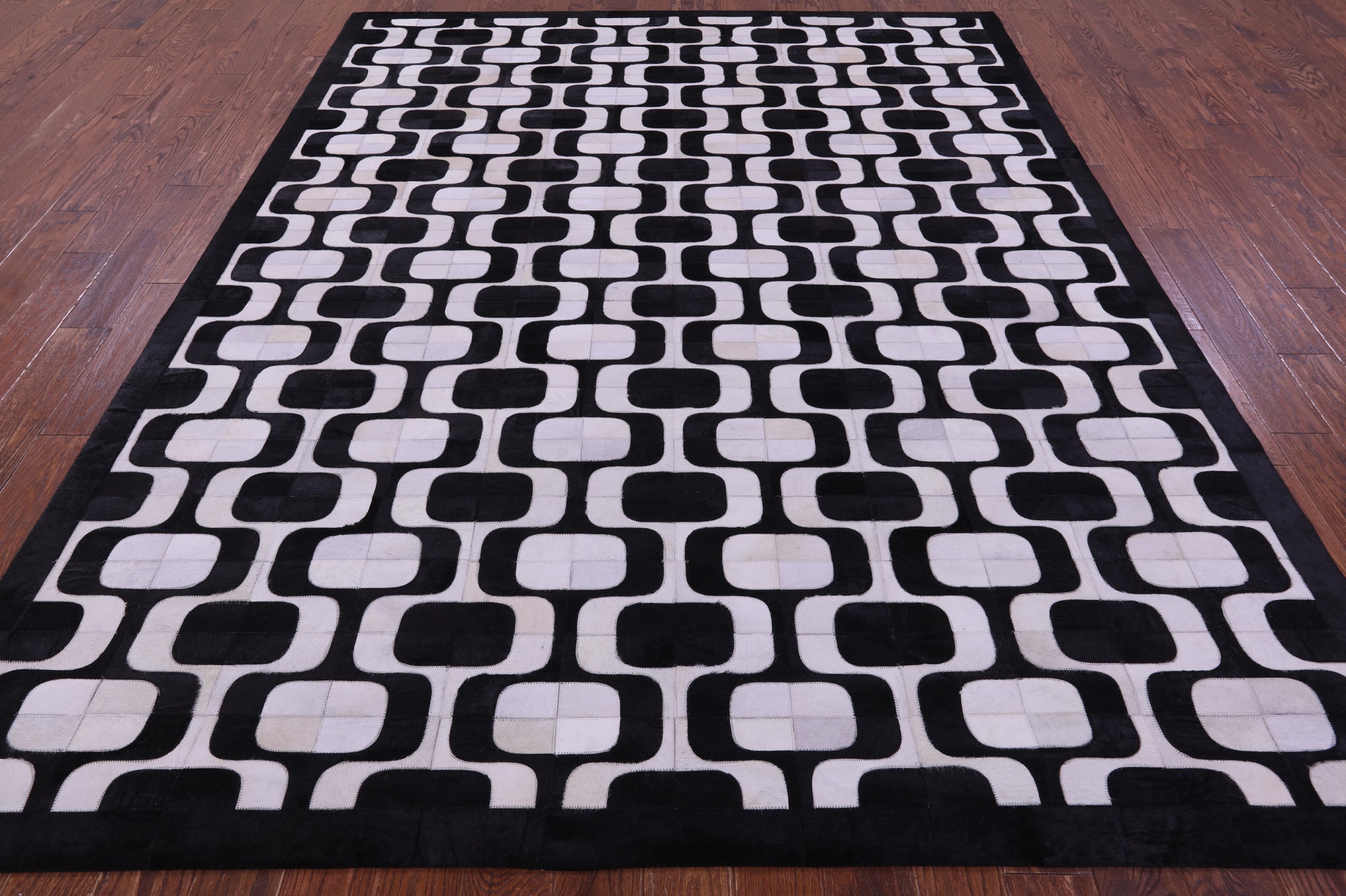Black & White Natural Cowhide Hand Stitched Patchwork Rug - 8' 0" X 10' 0"