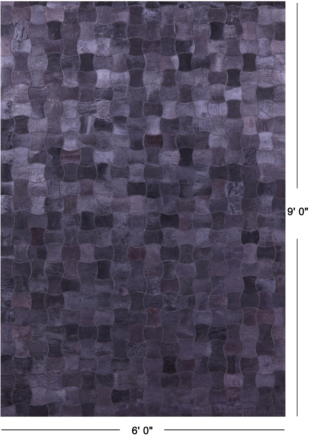 Black Natural Cowhide Hand Stitched Patchwork Rug - 6' 0" X 9' 0"