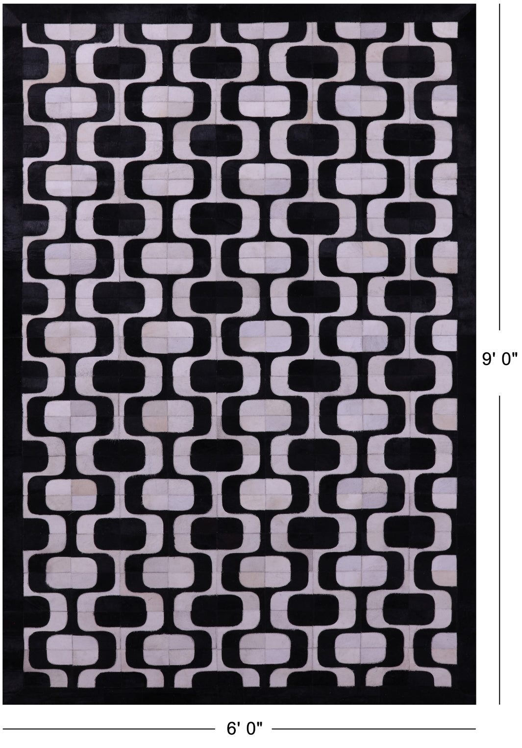 Black & White Natural Cowhide Hand Stitched Patchwork Rug - 6' 0" X 9' 0"