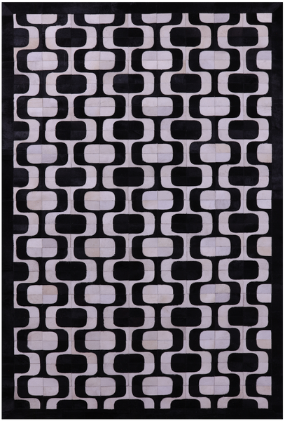 Black & White Natural Cowhide Hand Stitched Patchwork Rug - 6' 0" X 9' 0"