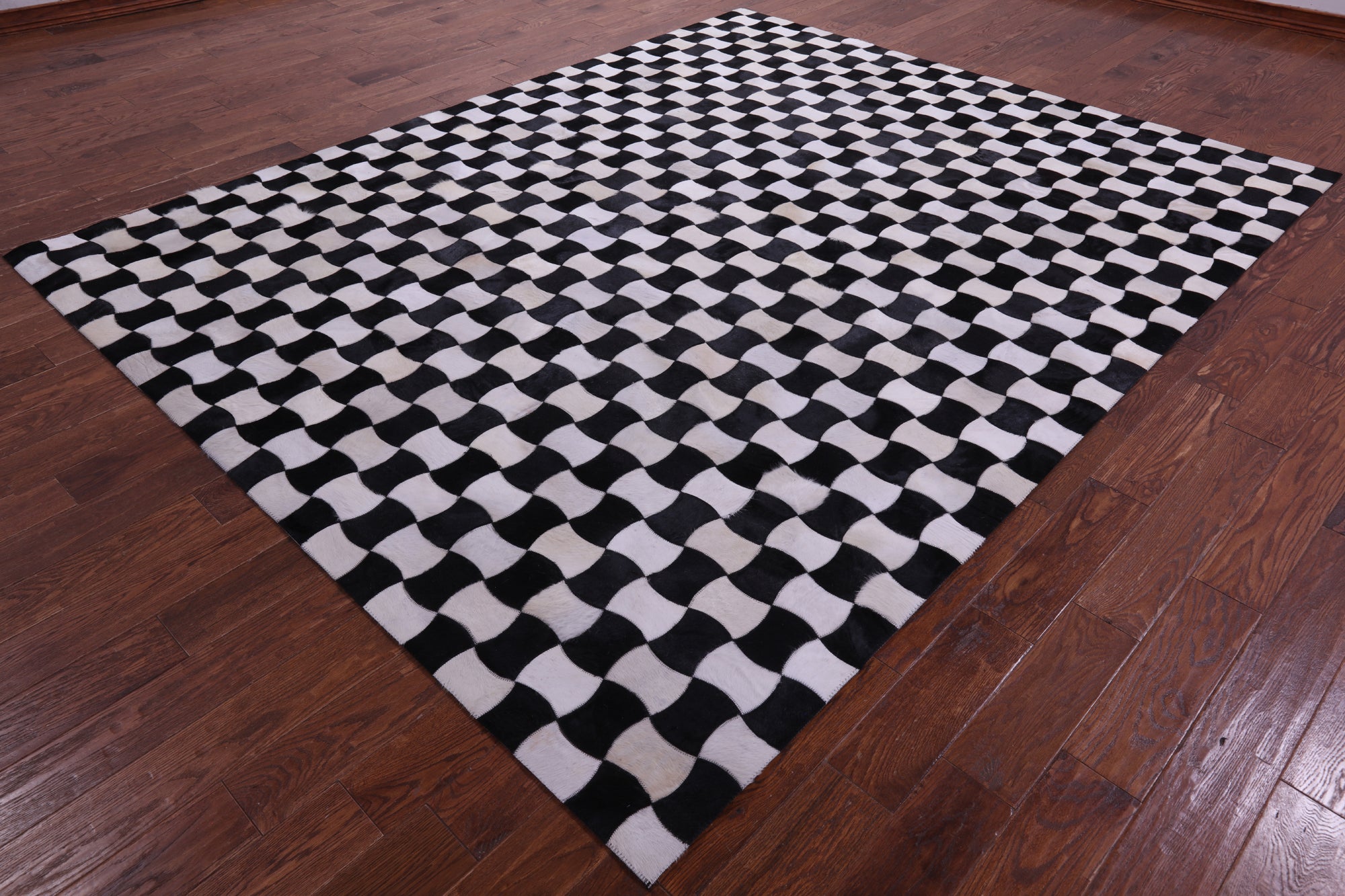 Black & White Natural Cowhide Hand Stitched Patchwork Rug - 8' 0" X 10' 0"