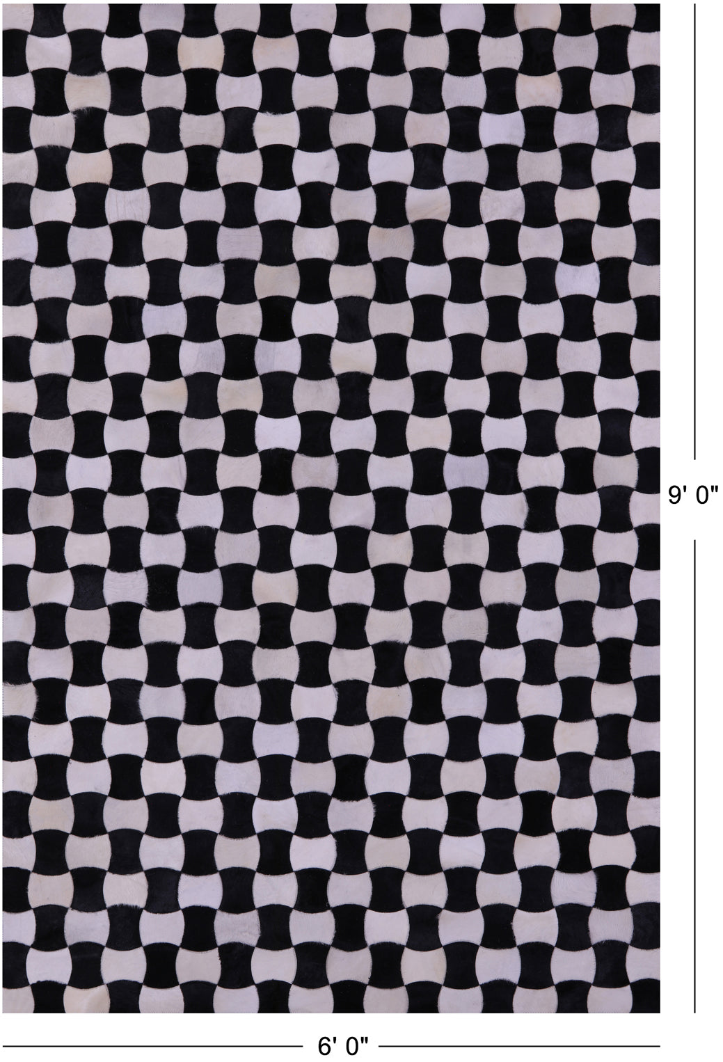 Black & White Natural Cowhide Hand Stitched Patchwork Rug - 6' 0" X 9' 0"