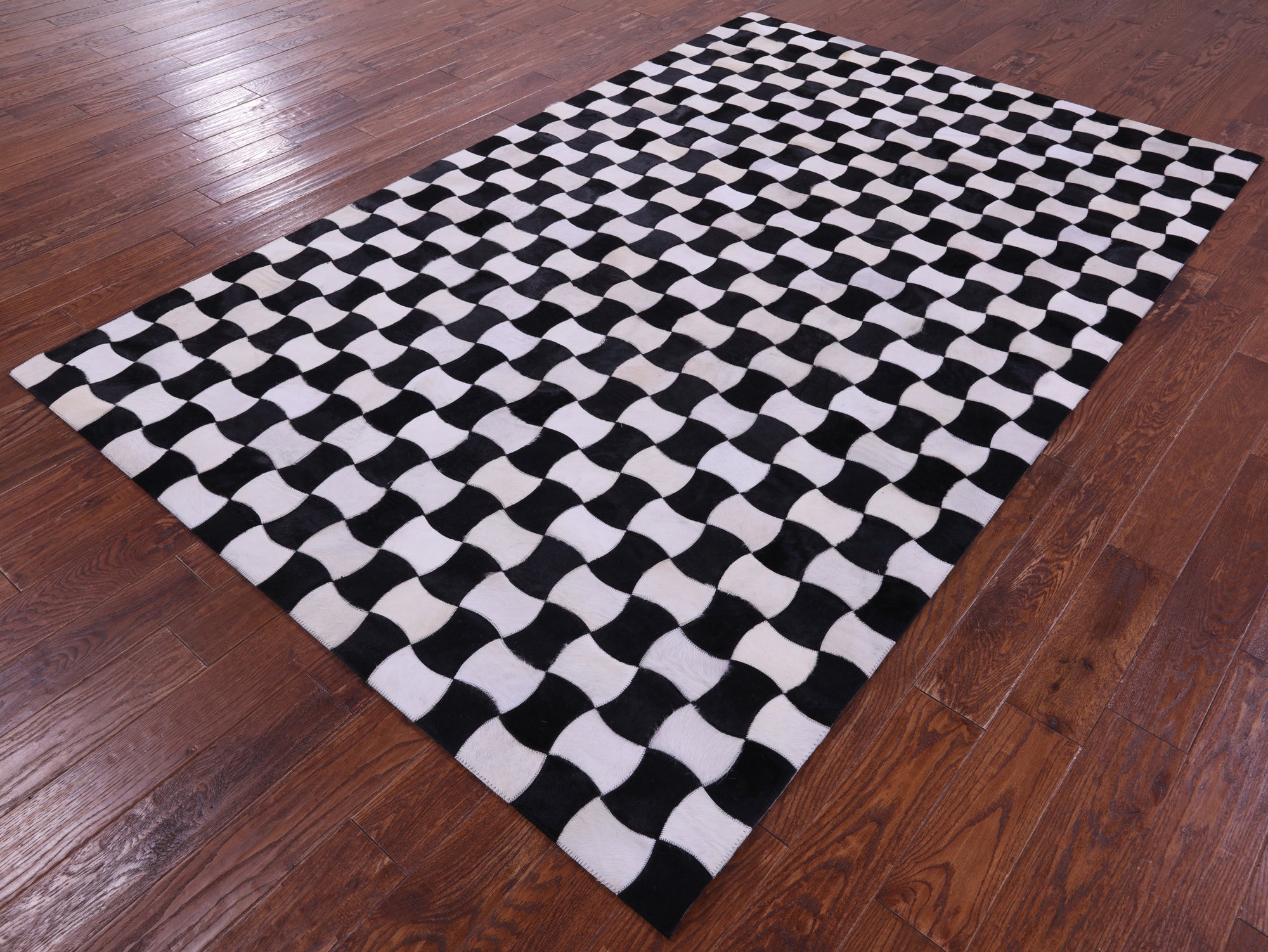 Black & White Natural Cowhide Hand Stitched Patchwork Rug - 6' 0" X 9' 0"
