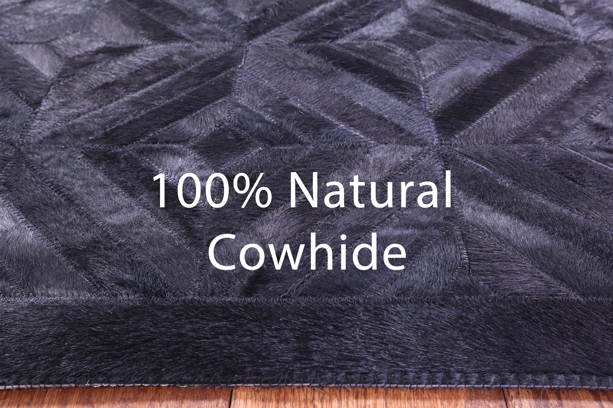 Black Natural Cowhide Hand Stitched Patchwork Rug - 6' 0" X 9' 0"