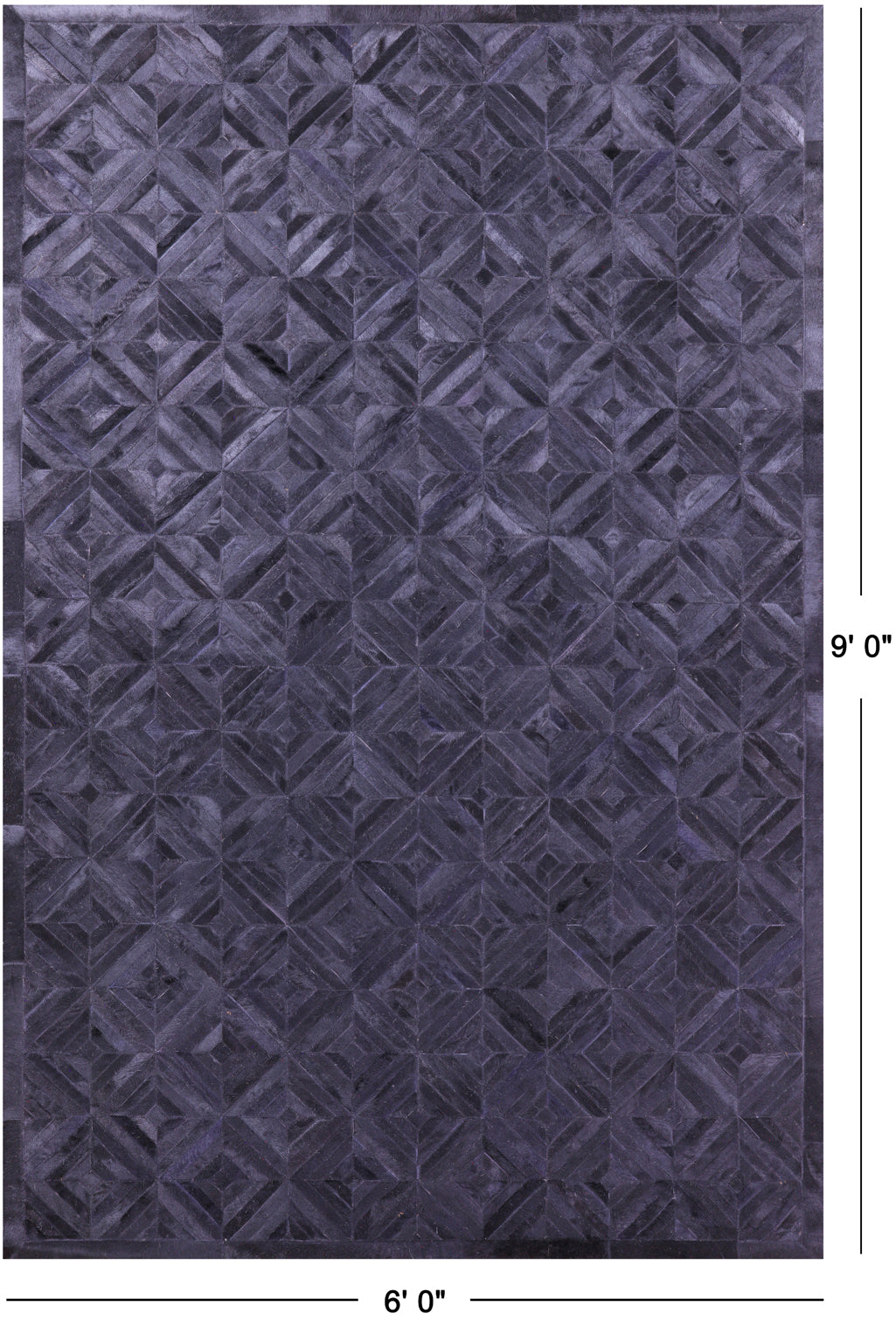 Black Natural Cowhide Hand Stitched Patchwork Rug - 6' 0" X 9' 0"