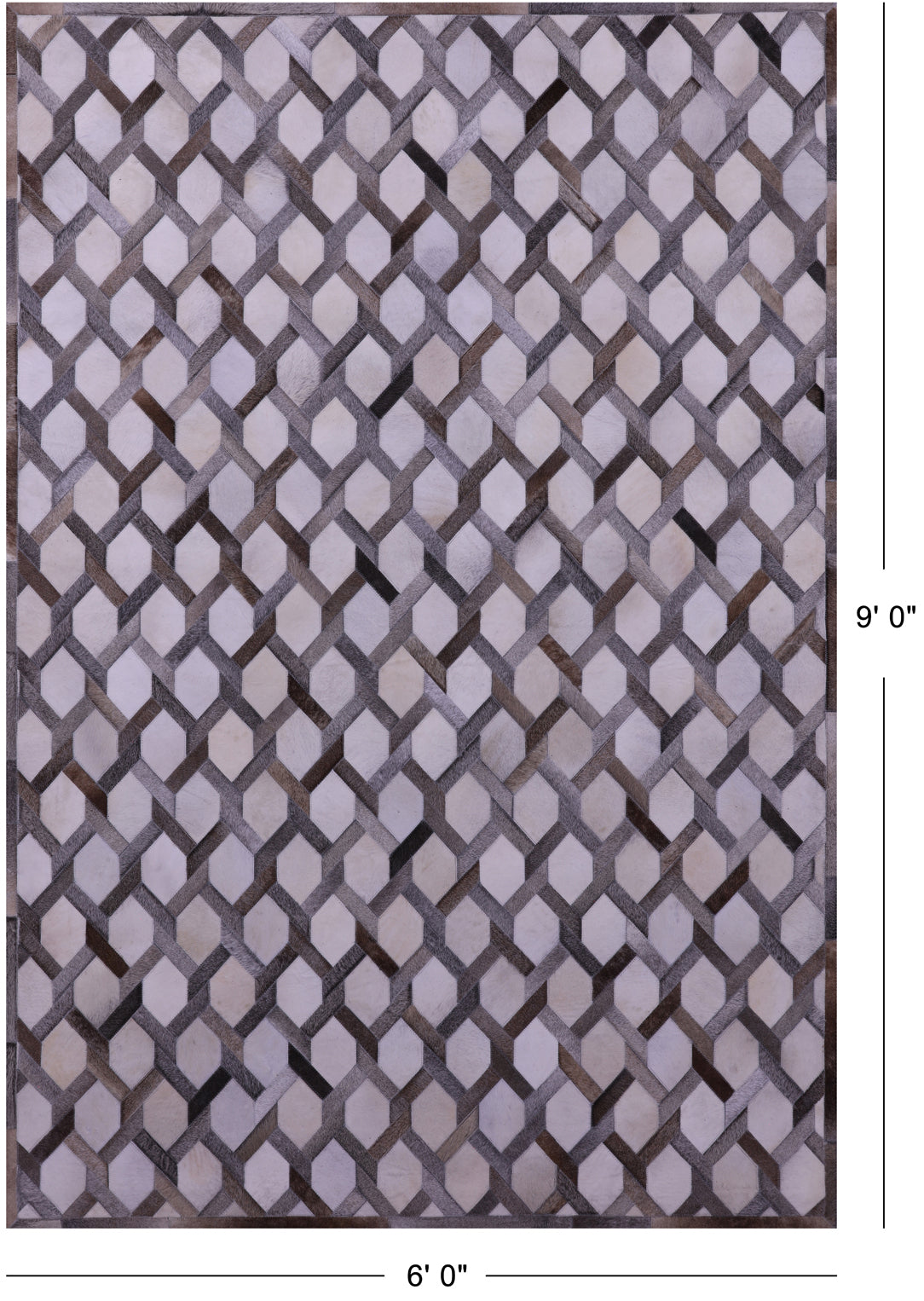 Grey & White Natural Cowhide Hand Stitched Patchwork Rug - 6' 0" X 9' 0"