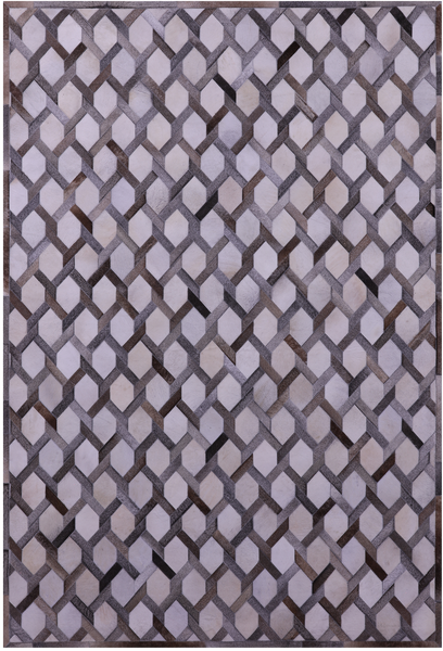 Grey & White Natural Cowhide Hand Stitched Patchwork Rug - 6' 0" X 9' 0"