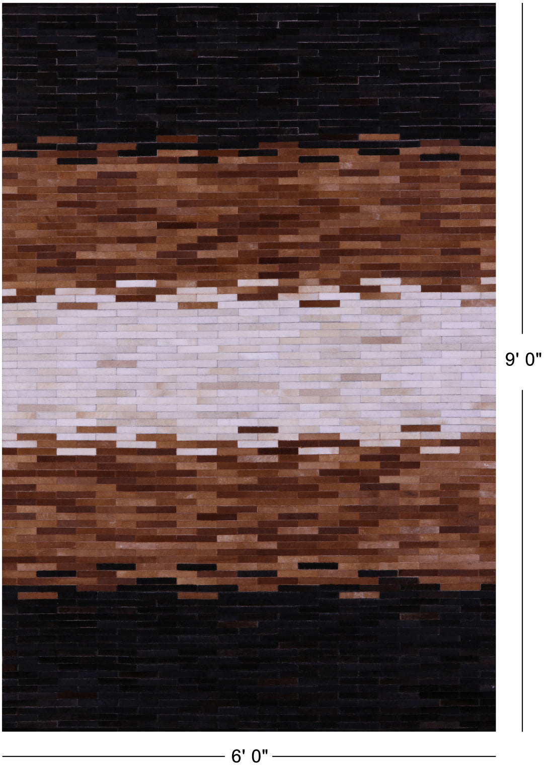 Brown & White Brickwork Natural Cowhide Hand Stitched Patchwork Rug - 6' 0" X 9' 0"