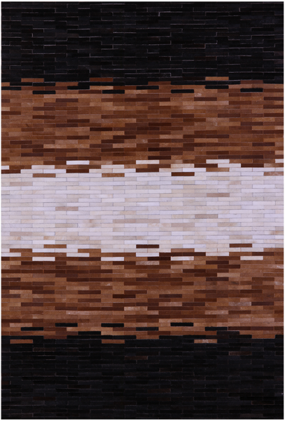 Brown & White Brickwork Natural Cowhide Hand Stitched Patchwork Rug - 6' 0" X 9' 0"