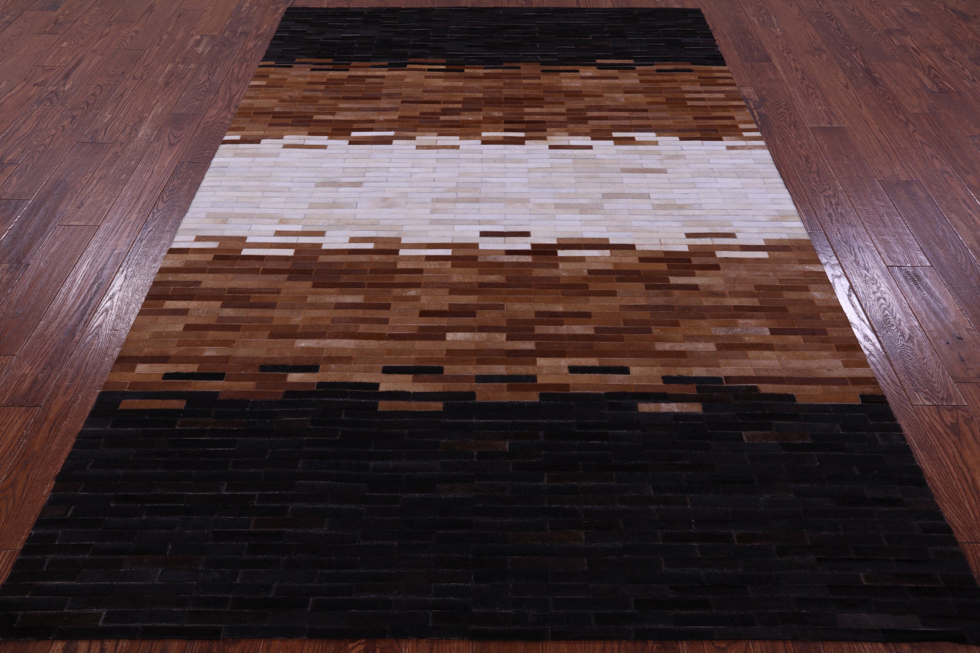 Brown & White Brickwork Natural Cowhide Hand Stitched Patchwork Rug - 6' 0" X 9' 0"