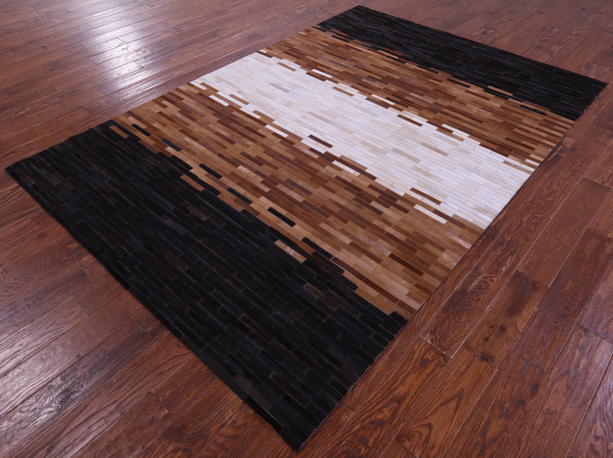 Brown & White Brickwork Natural Cowhide Hand Stitched Patchwork Rug - 6' 0" X 9' 0"