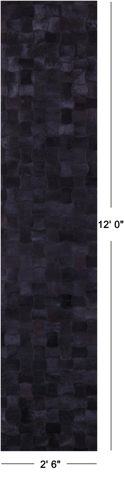 Black Natural Cowhide Hand Stitched Patchwork Runner Rug - 2' 6" X 12' 0"