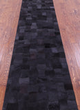 Black Natural Cowhide Hand Stitched Patchwork Runner Rug - 2' 6" X 12' 0"