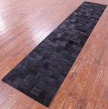 Black Natural Cowhide Hand Stitched Patchwork Runner Rug - 2' 6" X 12' 0"
