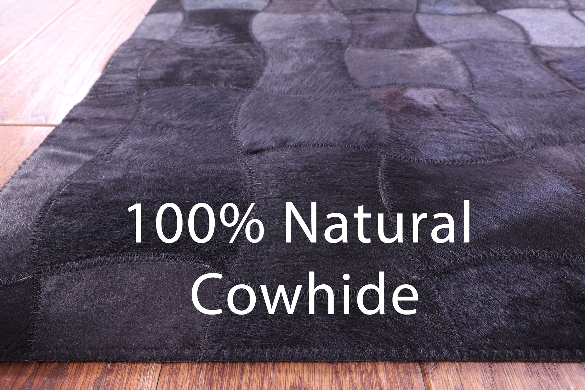 Black Natural Cowhide Hand Stitched Patchwork Runner Rug - 2' 6" X 12' 0"