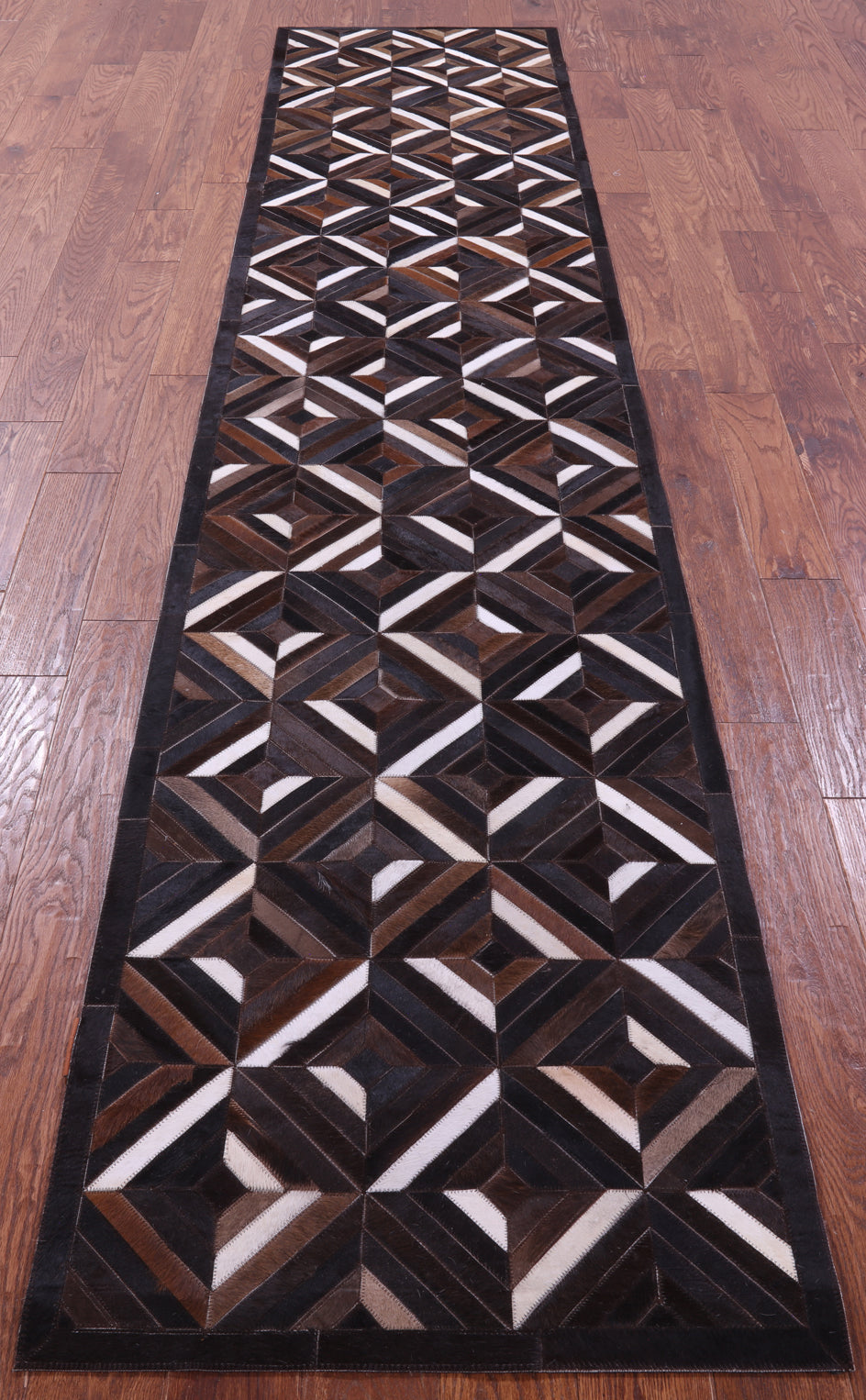 Brown Natural Cowhide Hand Stitched Patchwork Runner Rug - 2' 6" X 12' 0"