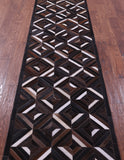 Brown Natural Cowhide Hand Stitched Patchwork Runner Rug - 2' 6" X 12' 0"
