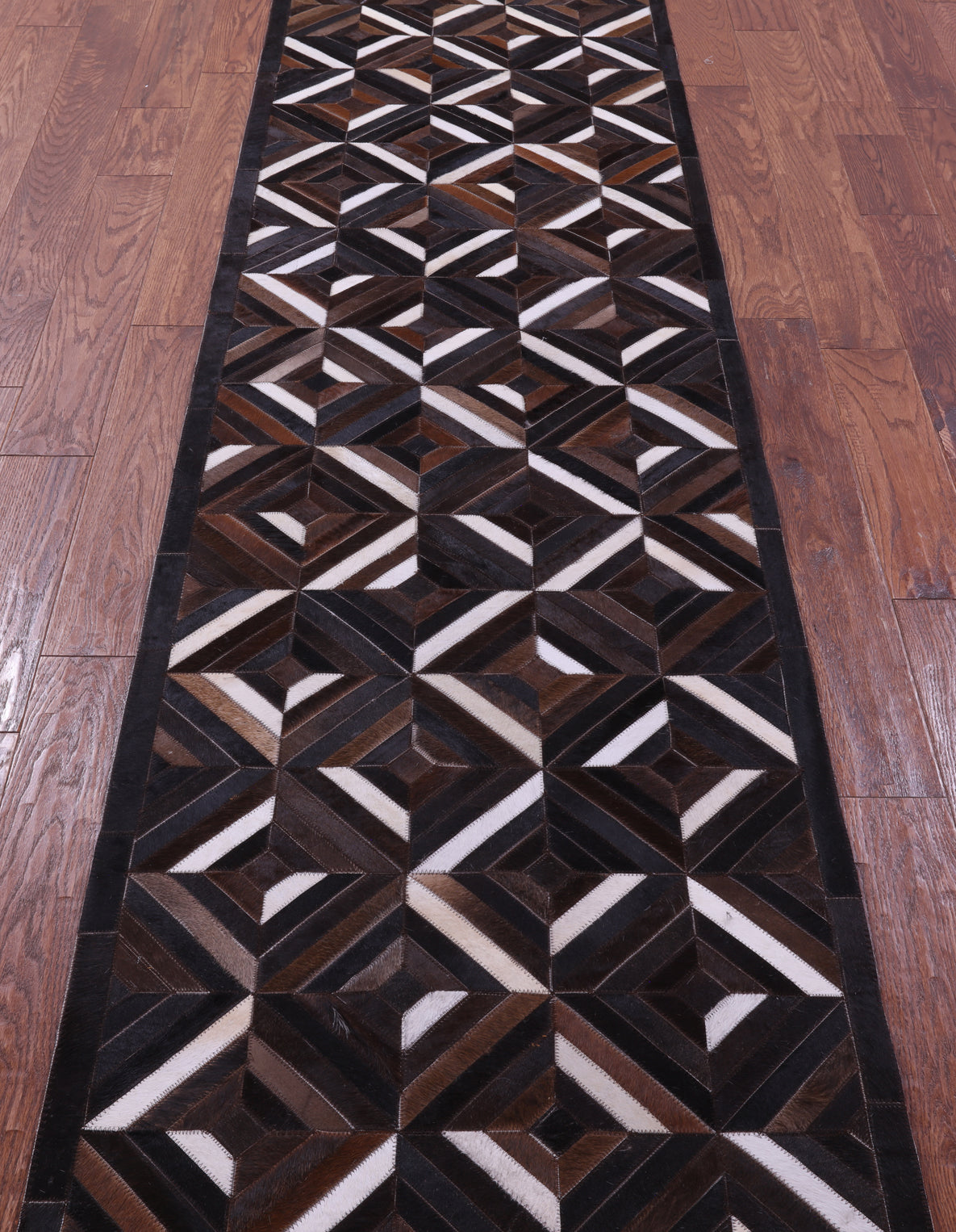 Brown Natural Cowhide Hand Stitched Patchwork Runner Rug - 2' 6" X 12' 0"