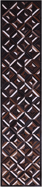 Brown Natural Cowhide Hand Stitched Patchwork Runner Rug - 2' 6" X 12' 0"