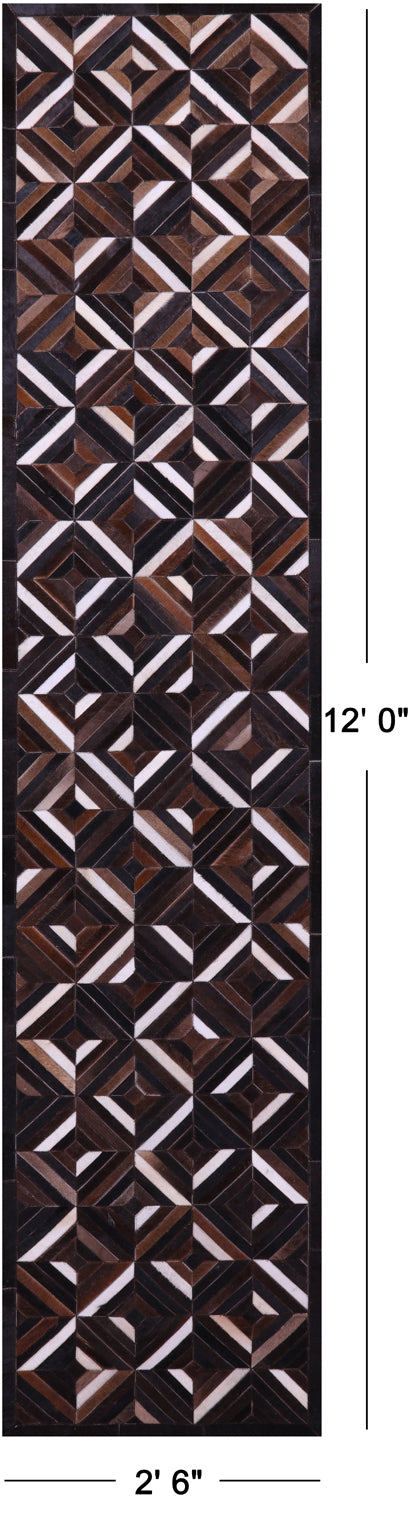 Brown Natural Cowhide Hand Stitched Patchwork Runner Rug - 2' 6" X 12' 0"