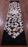 Brown & White & Black Natural Cowhide Hand Stitched Patchwork Runner Rug - 2' 6" X 12' 0"