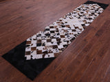 Brown & White & Black Natural Cowhide Hand Stitched Patchwork Runner Rug - 2' 6" X 12' 0"