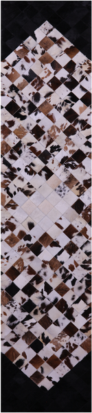 Brown & White & Black Natural Cowhide Hand Stitched Patchwork Runner Rug - 2' 6" X 12' 0"