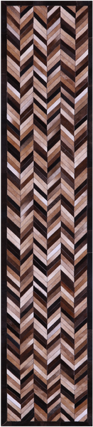 Brown Chevron Natural Cowhide Hand Stitched Patchwork Runner Rug - 2' 6" X 12' 0"